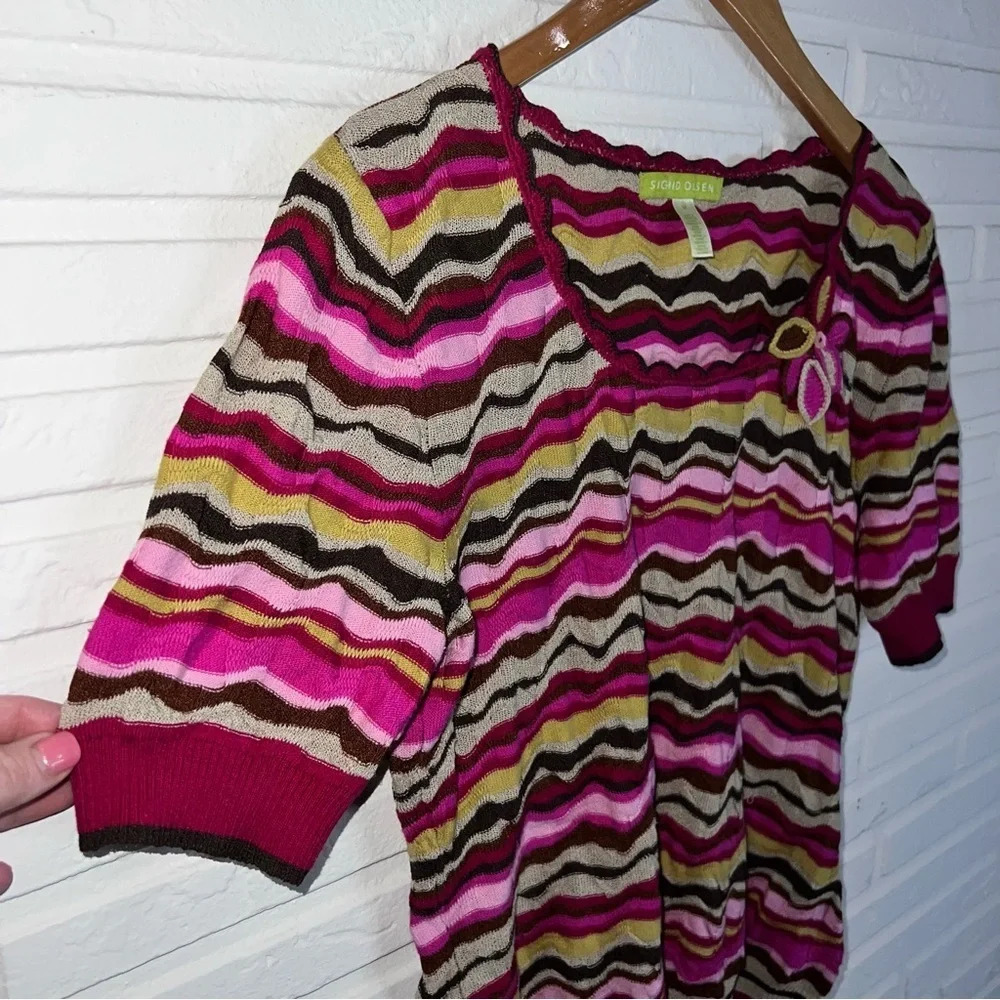 Sigrid Olsen Multicolored Short Sleeve Y2K Knit Sweater, Women’s Size Medium - Picture 6 of 6